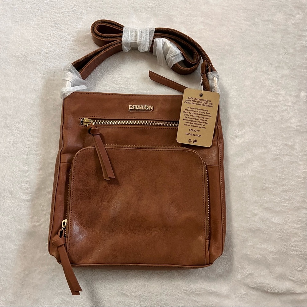 Estalon Tan Leather Men's Messenger Bag